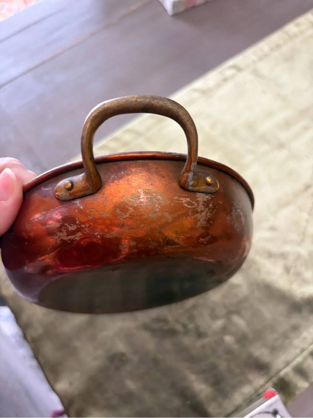 Round Copper-Tone Serving Tray with Handles